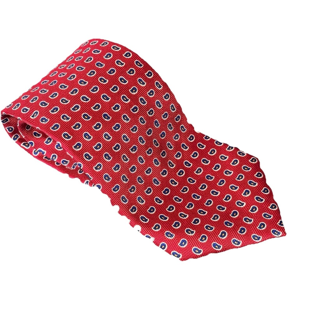 RALPH LAUREN Mens Tie Red Blue Silk Pattern  Paisley Hand Finished USA LRL 27"